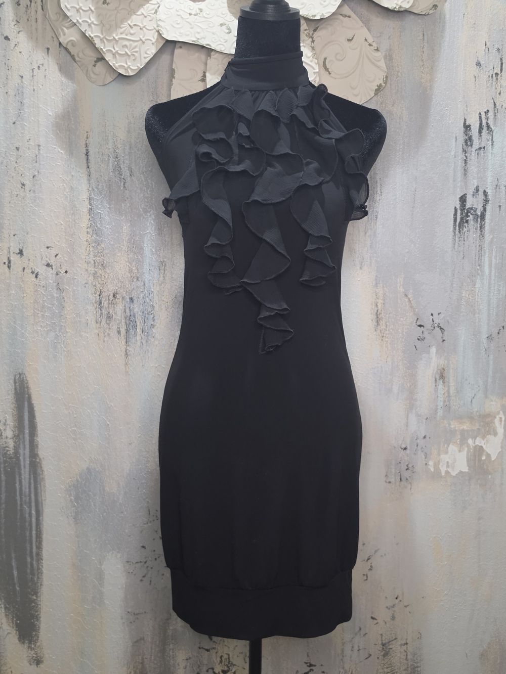 Sweet Storm Black Ruffle Halter Mini Party Dress Size Small